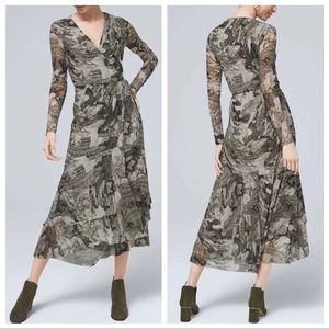 NWT White House Black Market Tiered Mesh Cocktail Dress Sidewinder Olive Size 00